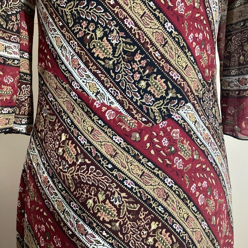 Y2K Vtg Striped Paisley Lace Up Midi Dress Size 6 - Picture 9 of 16